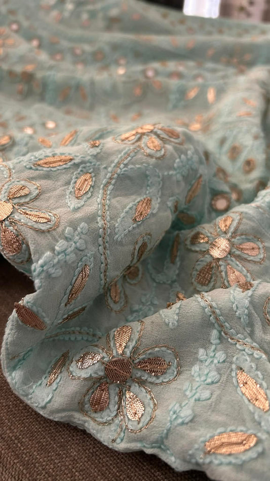 Sea Green Gota Patti & Mirror Work Chikankari Anarkali