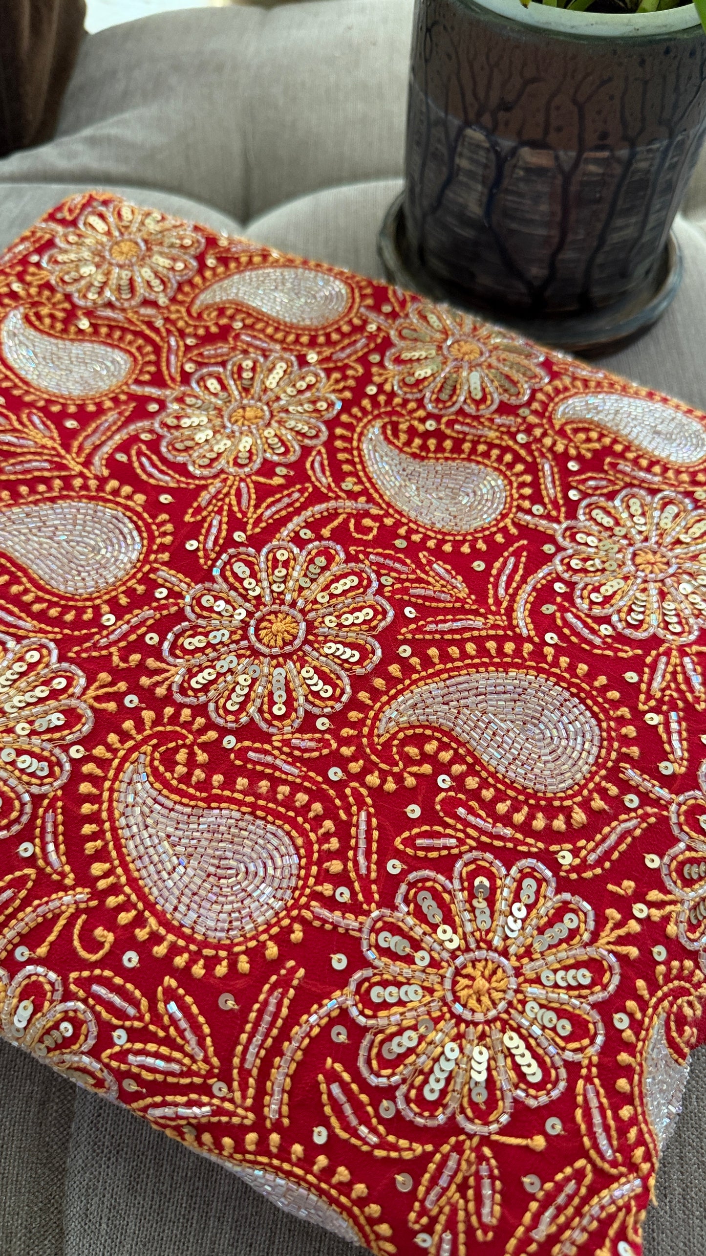 Masterpiece Red Cut Dana Sequin Chikankari Suit (Kurta & Dupatta)