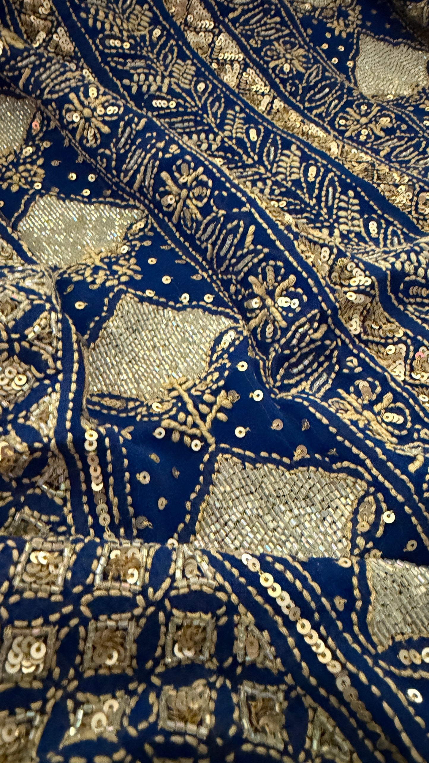 Masterpiece Blue Gold Cut Dana Sequin Chikankari Suit (Kurta & Dupatta)
