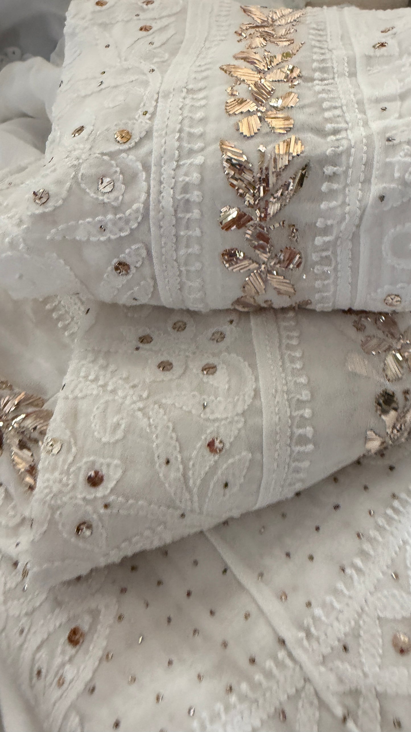 White Mukaish Chikankari Anarkali Suit