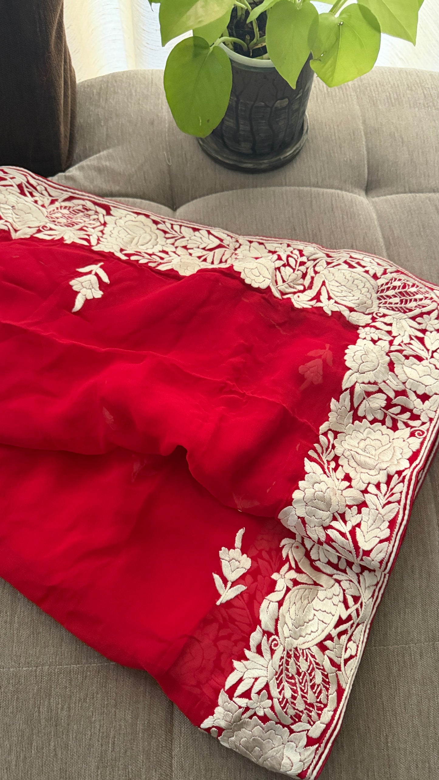 Bridal Red Parsi Gara Dupatta