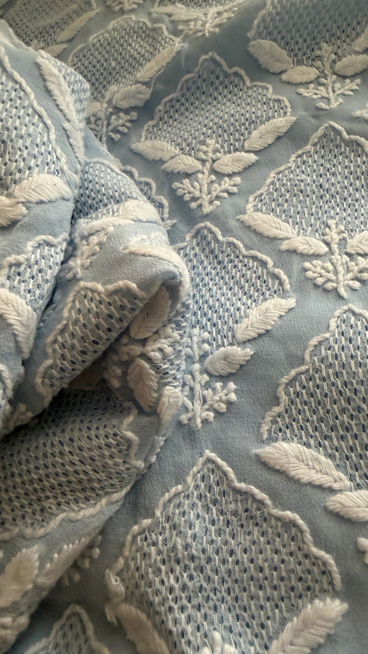 Exclusive Powder Blue Hand Jaali Chikankari Suit