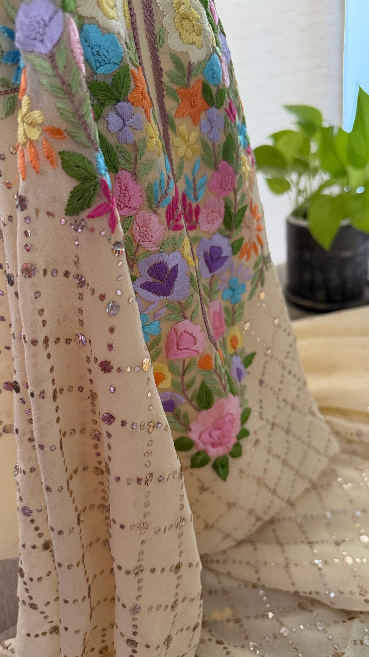 Beige Multicolour Neckline Kamdani Suit