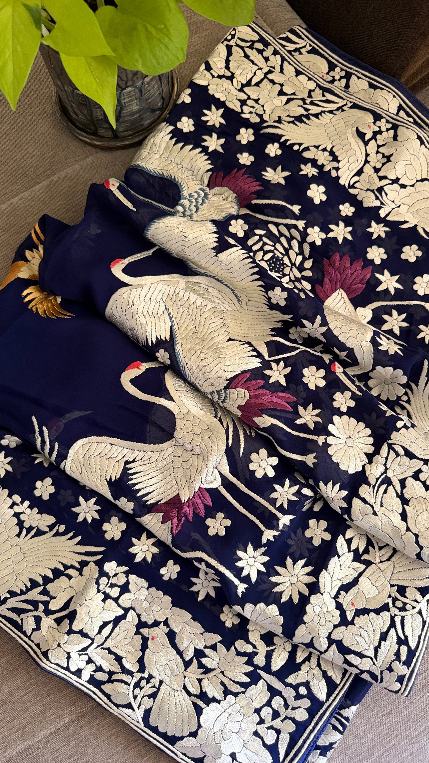 Pre Order Heirloom Navy Parsi Gara Dupatta