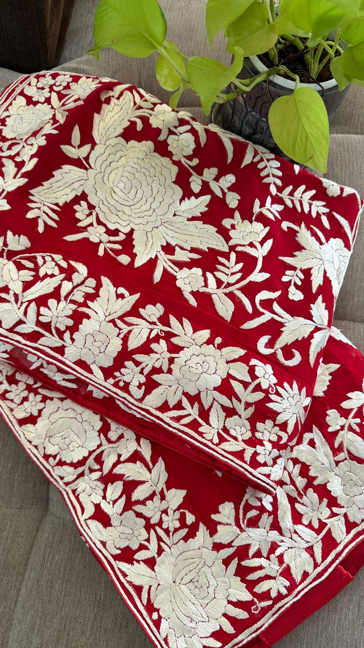 Heirloom Red Ivory Parsi Gara Saree