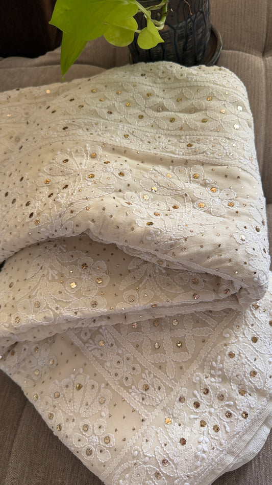 Pure Georgette Mukaish Chikankari Saree