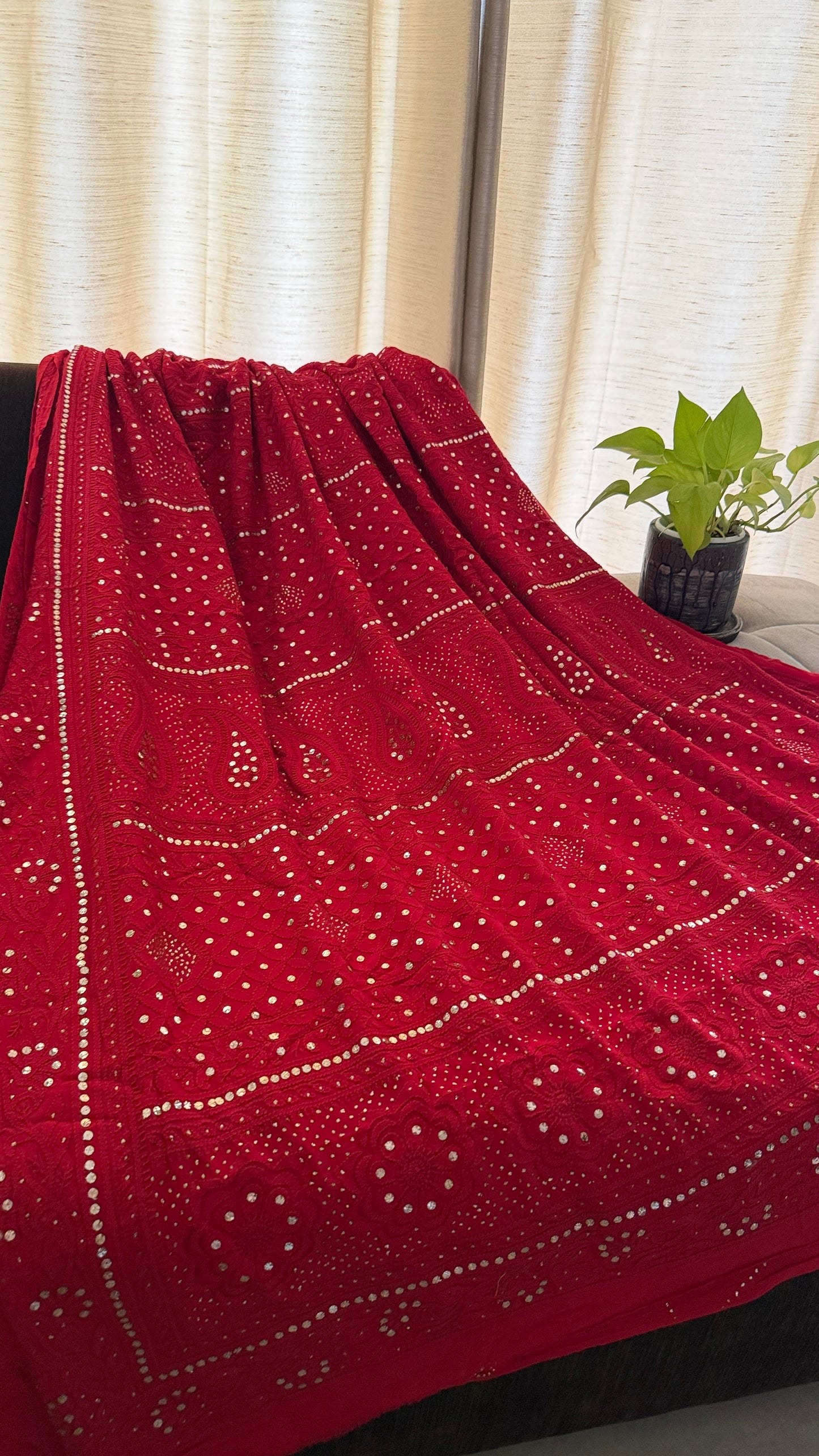 Party Wear Mukaish Chikankari Saree for Women