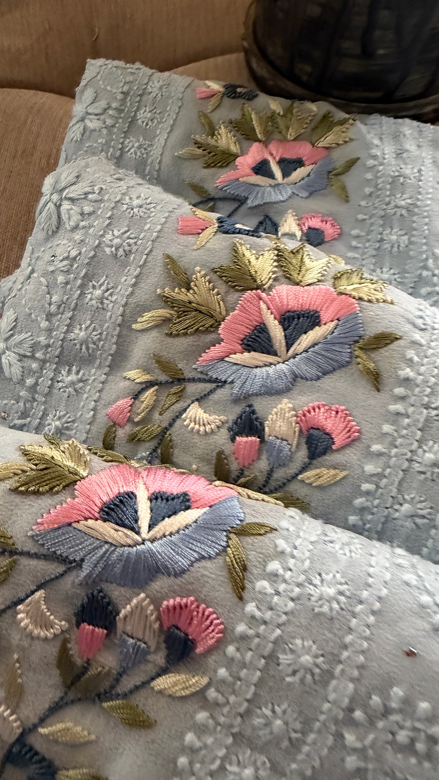 Powder Blue Chikankari Parsi Gara Daman Suit
