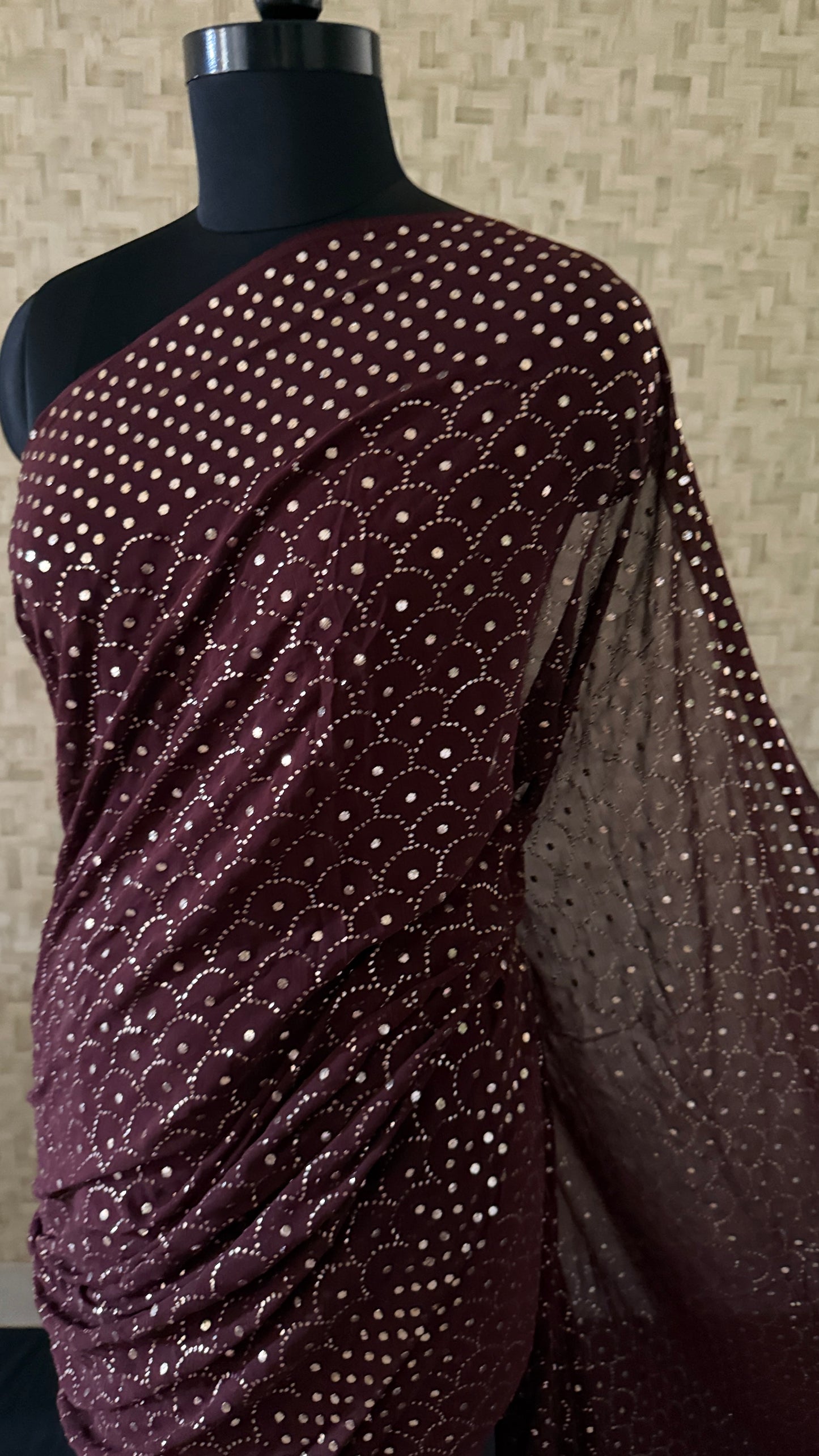 Party Wear Brown Kamdani Saree for Women