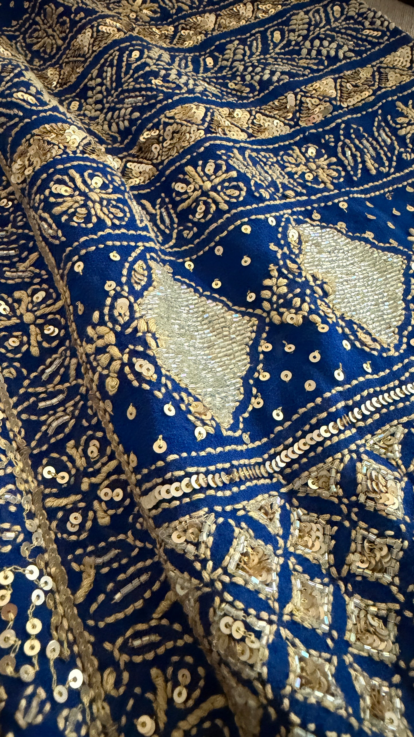 Masterpiece Blue Gold Cut Dana Sequin Chikankari Suit (Kurta & Dupatta)