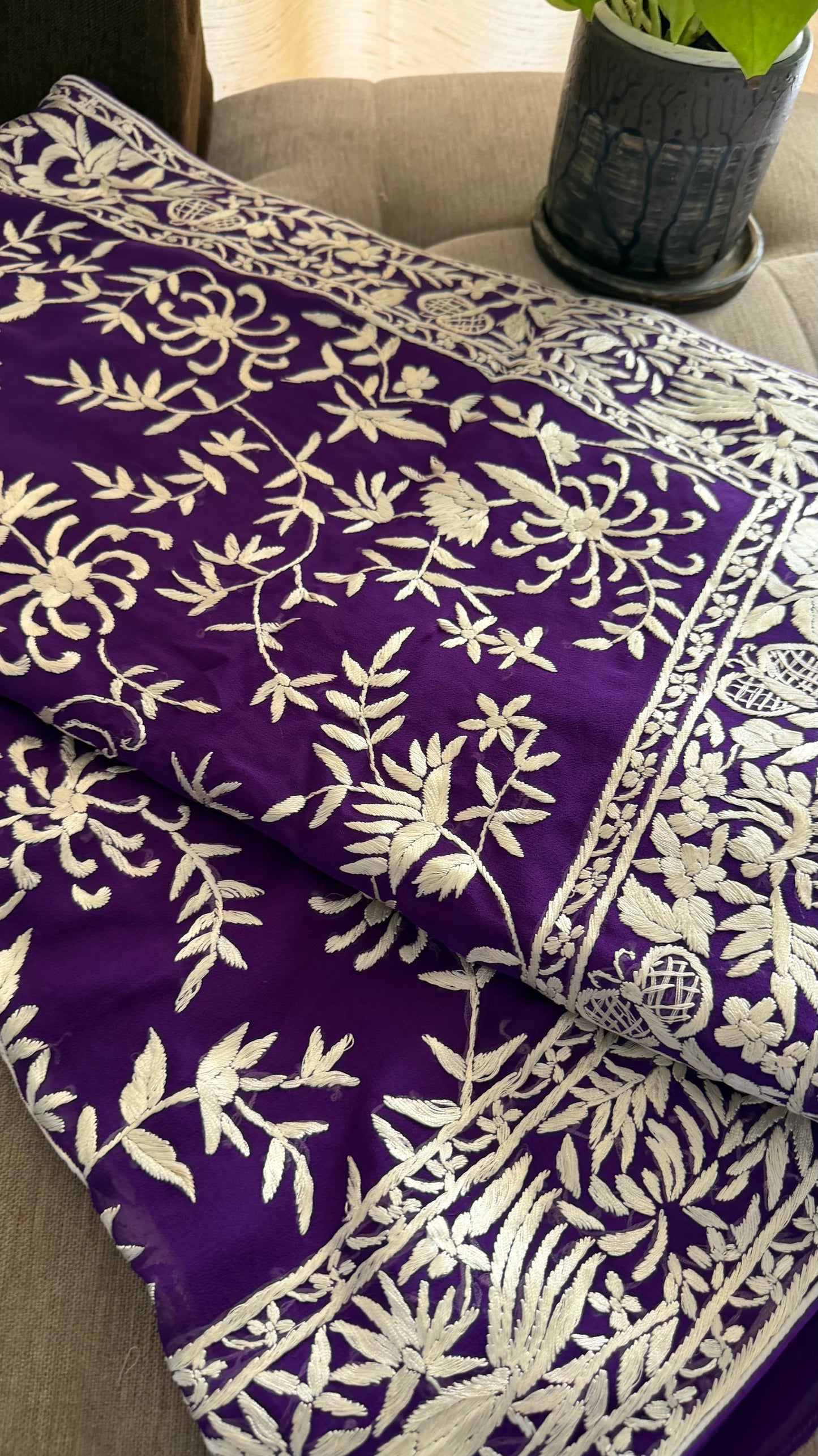 Designer Purple Parsi Gara Saree