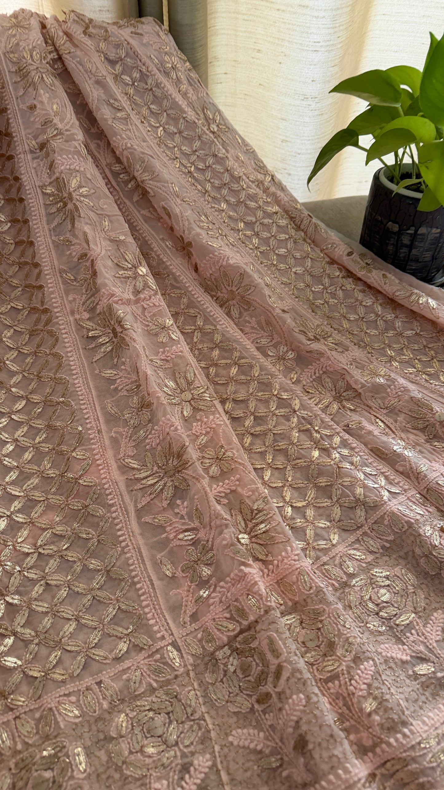 Designer Pink Gota Patti Chikankari Anarkali Suit (Anarkali And Dupatta)