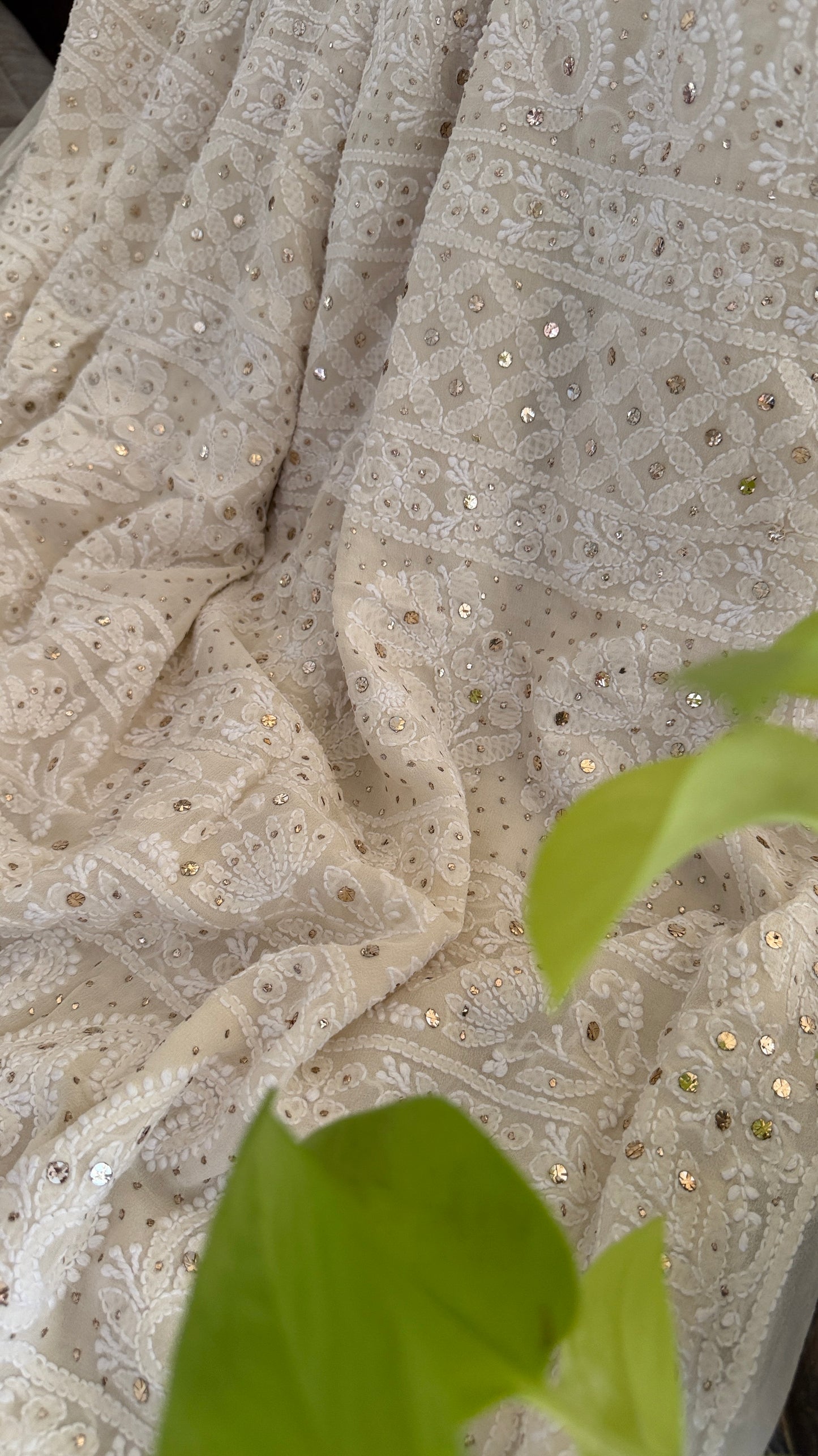Pure Georgette Mukaish Chikankari Saree
