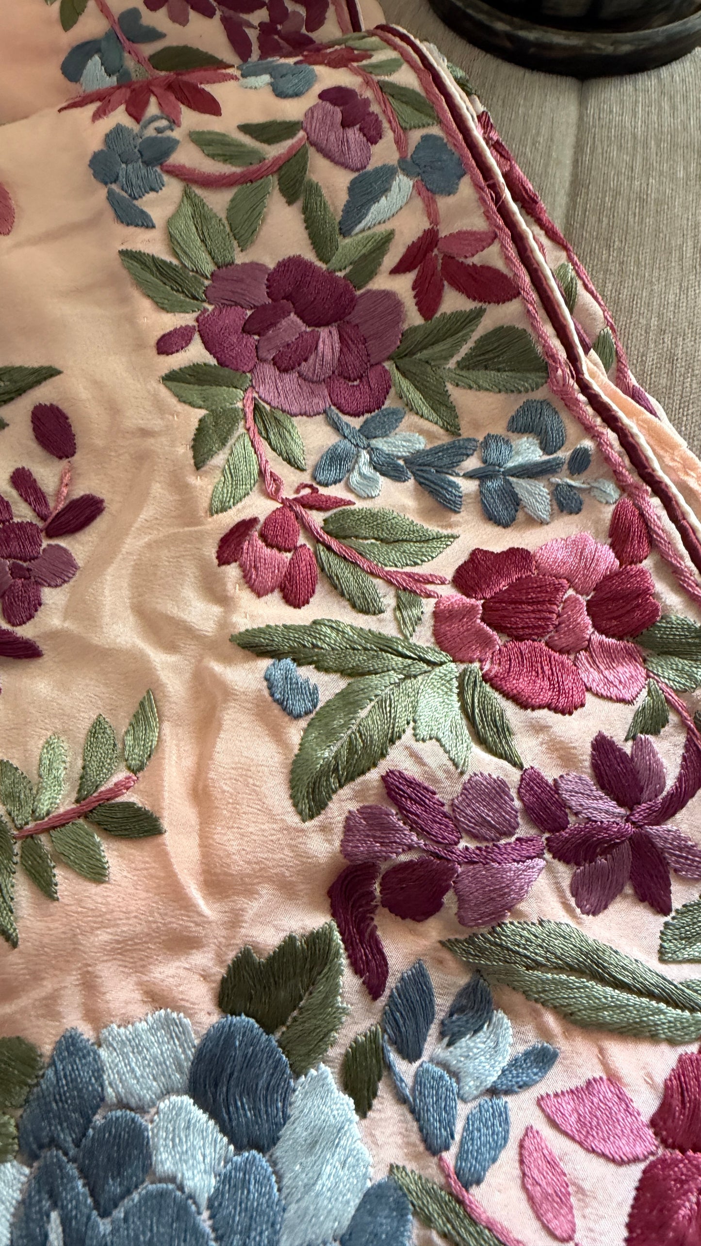 Heirloom Peach Parsi Gara Saree- Crepe silk