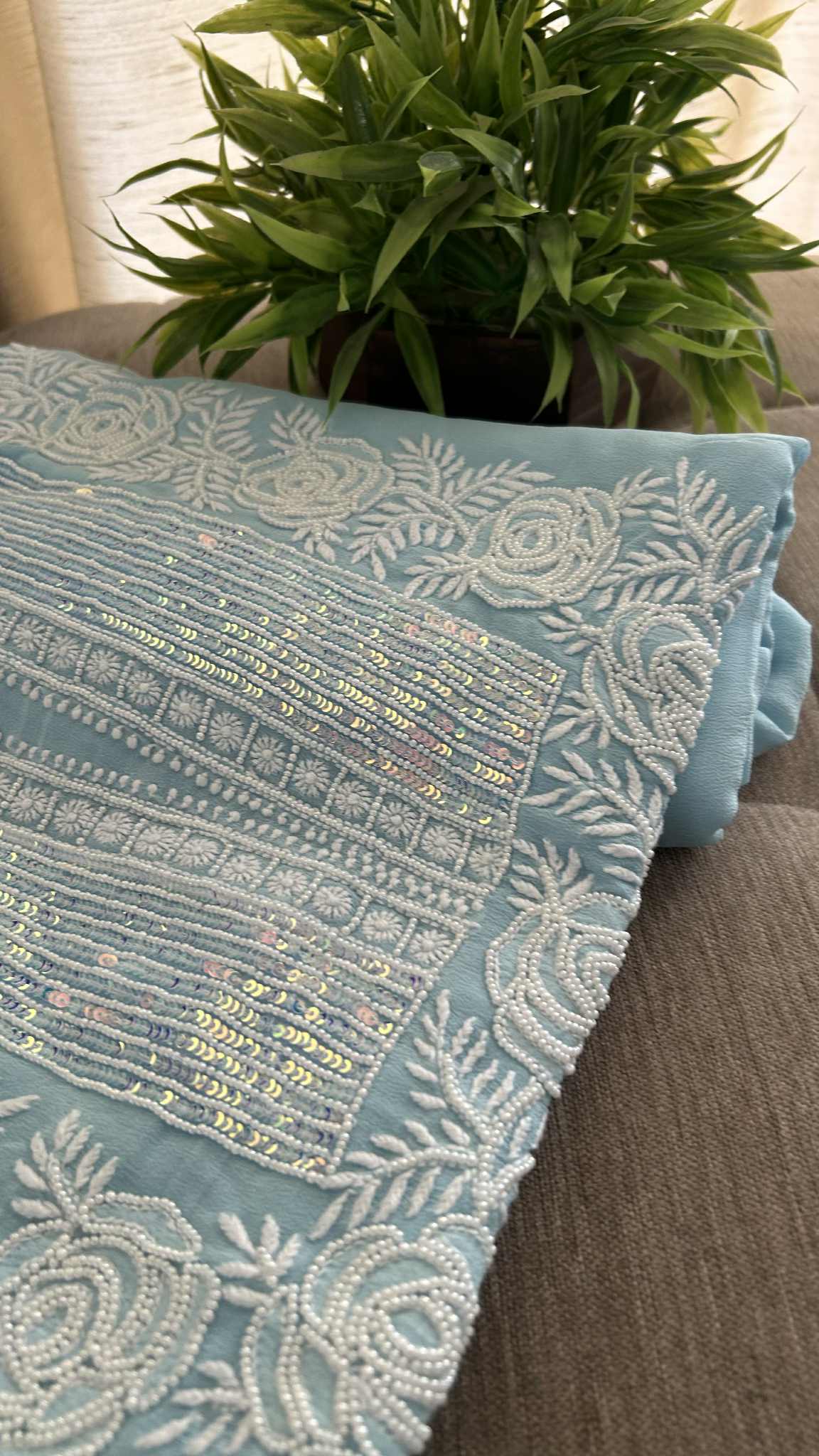 Sky Blue Pearl Lucknowi Chikankari Suit