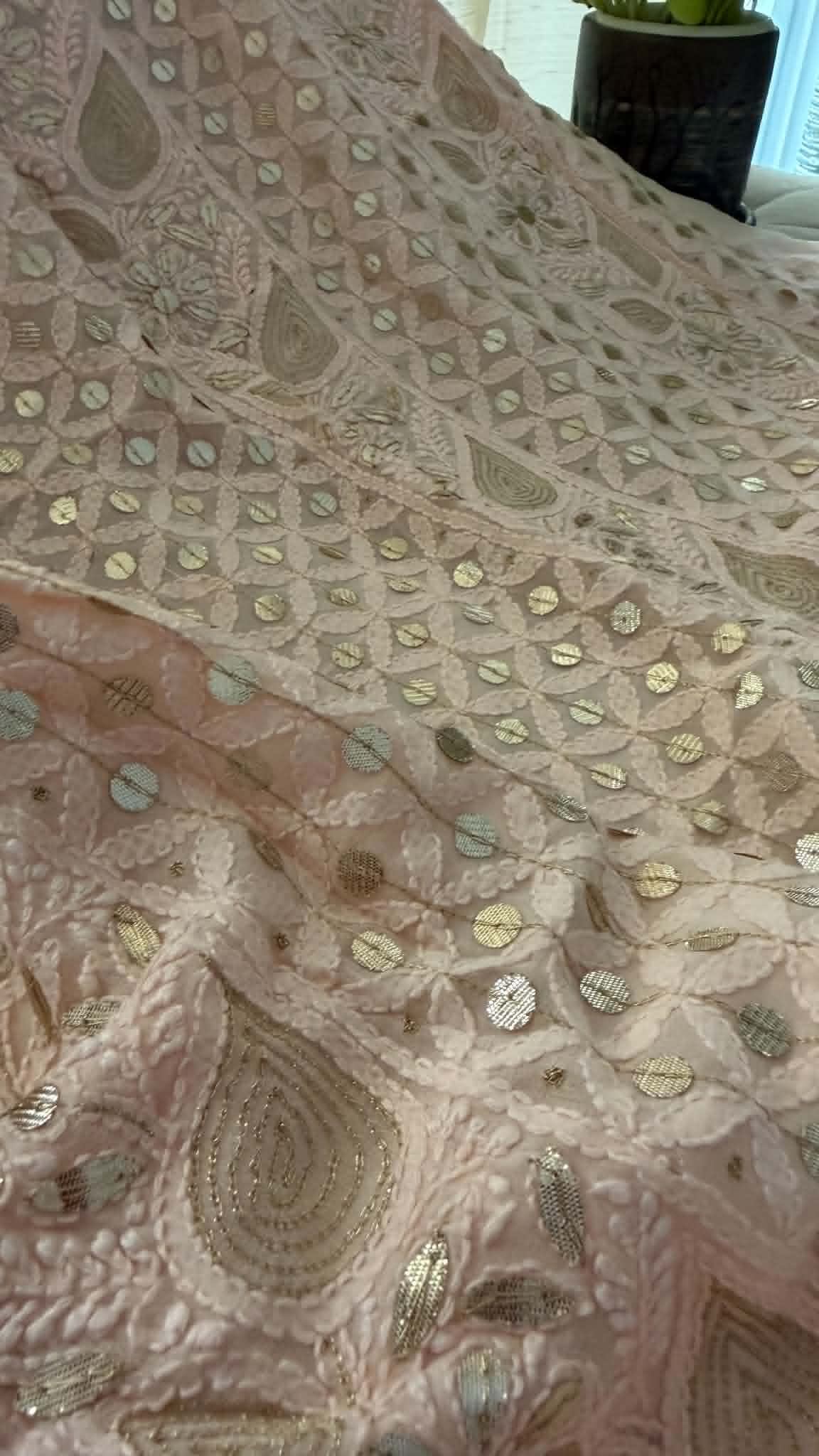 Pastel Pink Gota Patti Unstitched Chikankari Suit (Kurta & Dupatta)