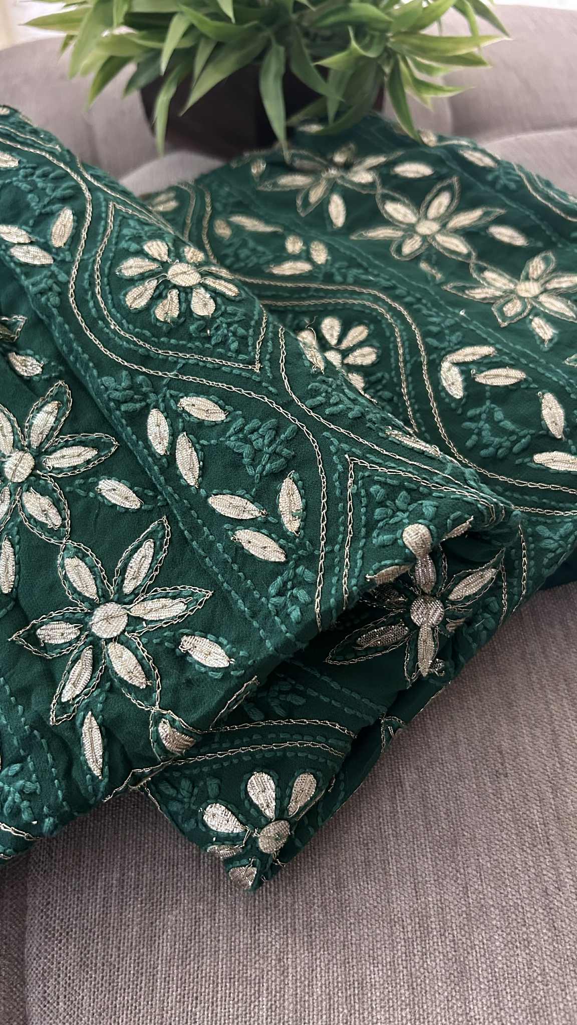 Emerald Green Gota Patti Unstitched Chikankari Suit (Kurta & Dupatta)