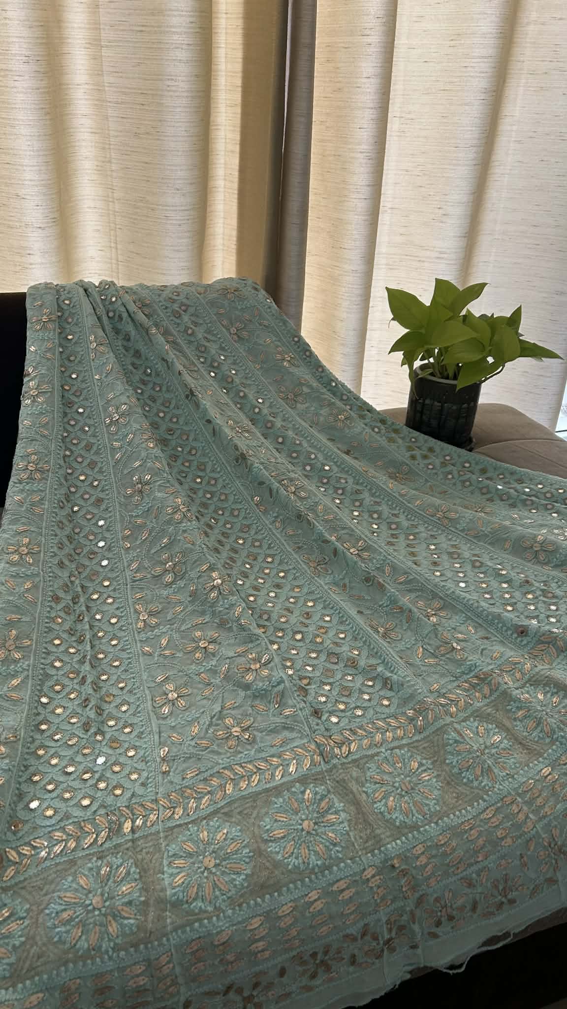 Sea Green Gota Patti & Mirror Work Chikankari Anarkali
