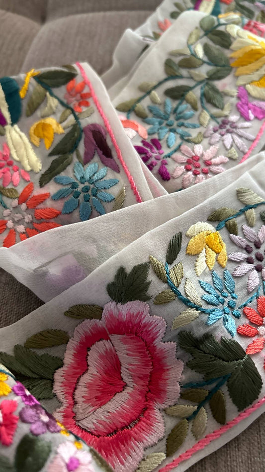 Designer Ivory Multicolour Parsi Gara Border