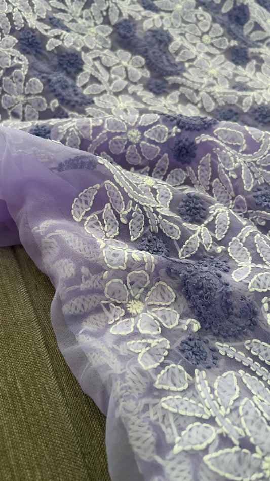 Lavender Georgette Chikankari Kurti Fabric (Only Kurti)