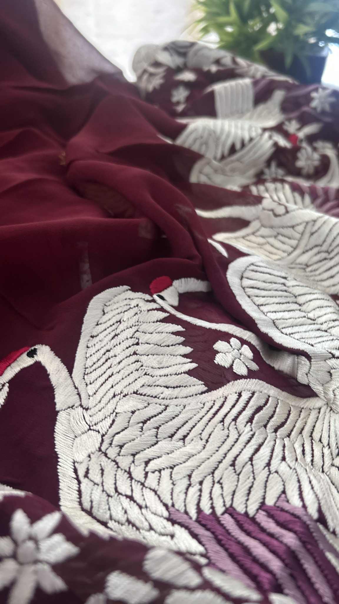 Designer Maroon Parsi Gara Dupatta