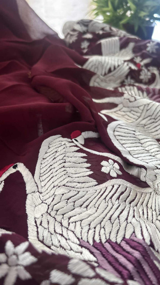 Designer Maroon Parsi Gara Dupatta