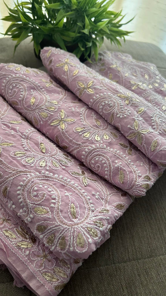 Patel Pink Chikankari Dupatta with Heavy Gota Patti Work