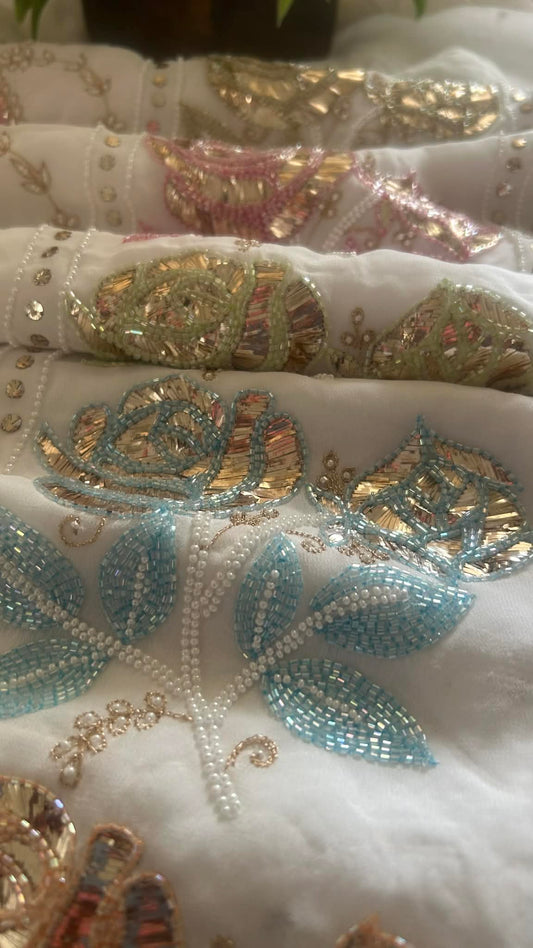 Party Wear Cut Dana Kamdani Kurta Dupatta Set (Viscose Georgette)