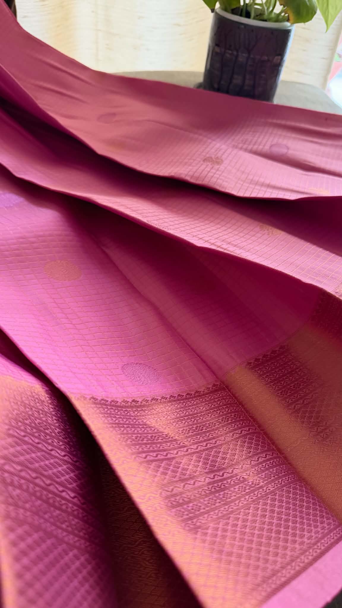 Designer Pink Checked Silk Saree