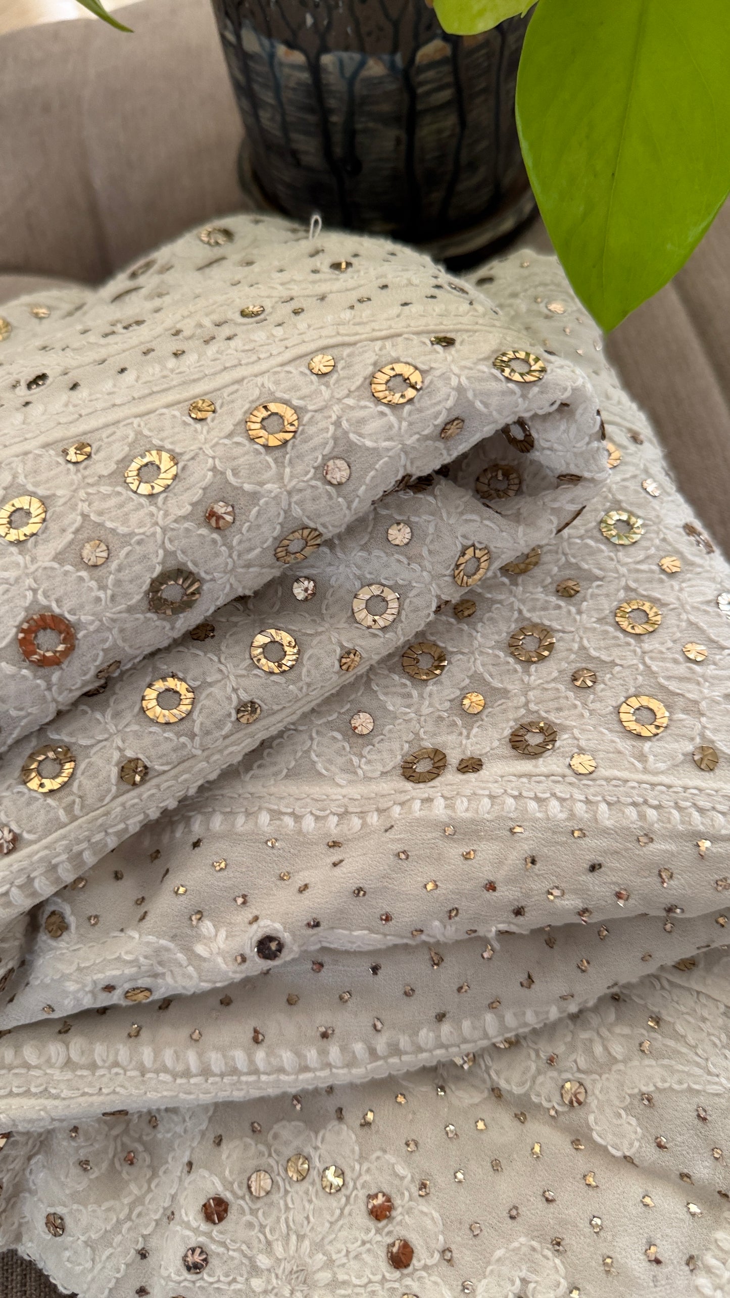 Ivory Ring Mukaish Chikankari Anarkali Suit