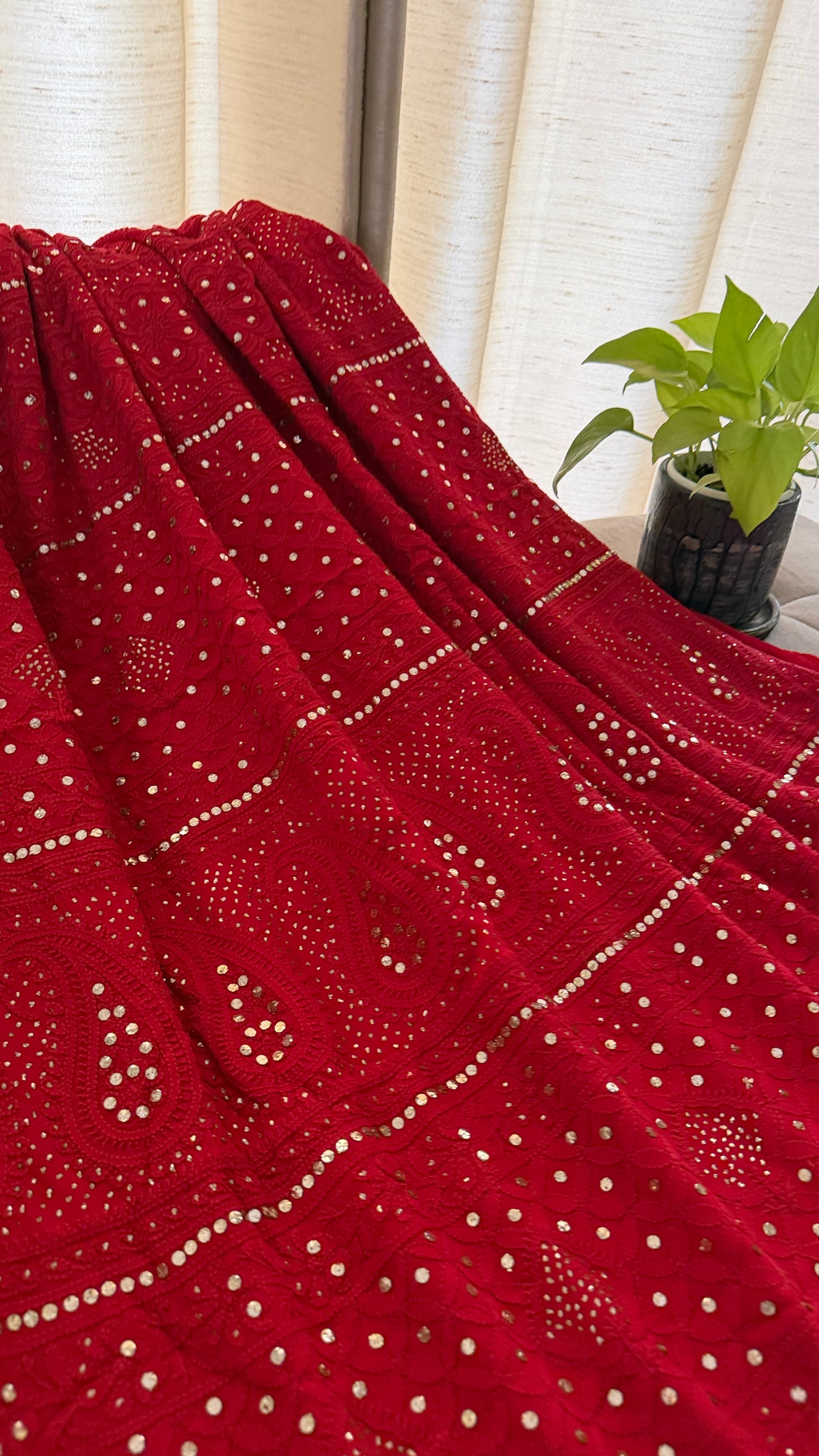 Party Wear Mukaish Chikankari Saree for Women