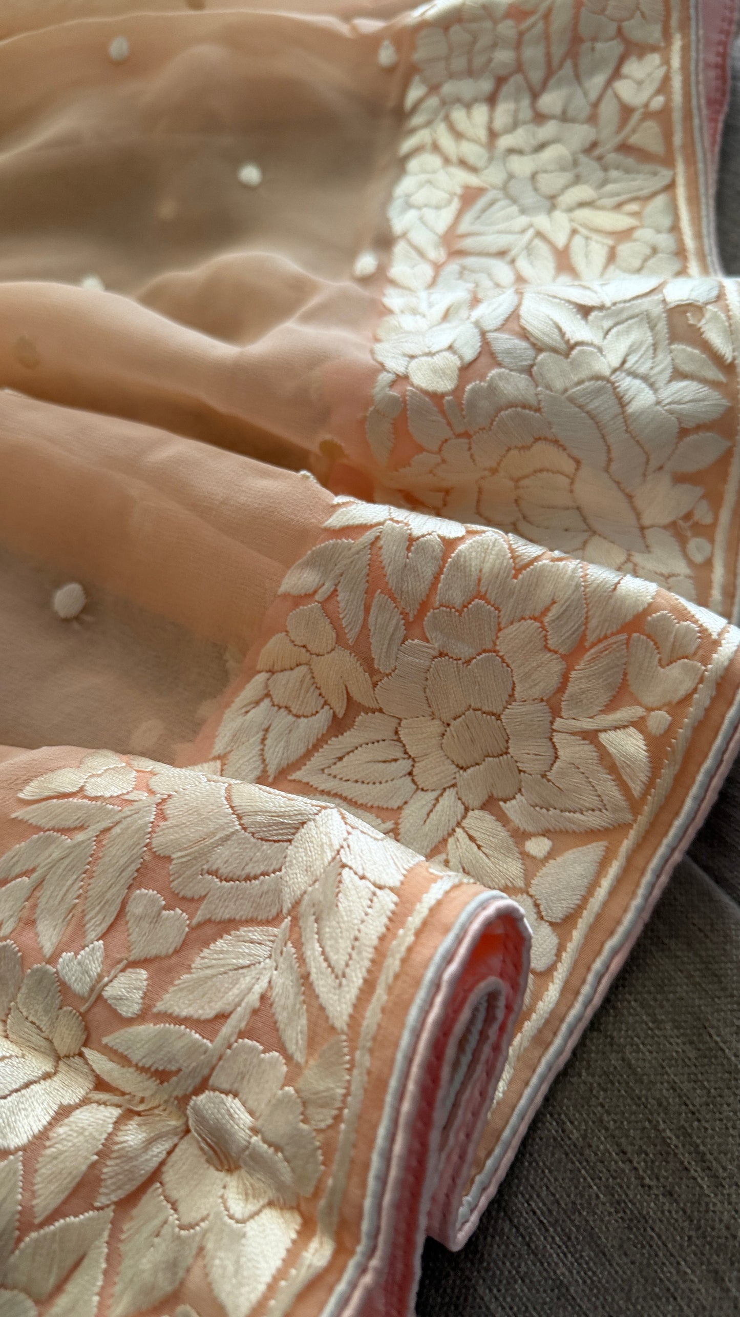 Artisanal Peach Parsi Gara Dupatta