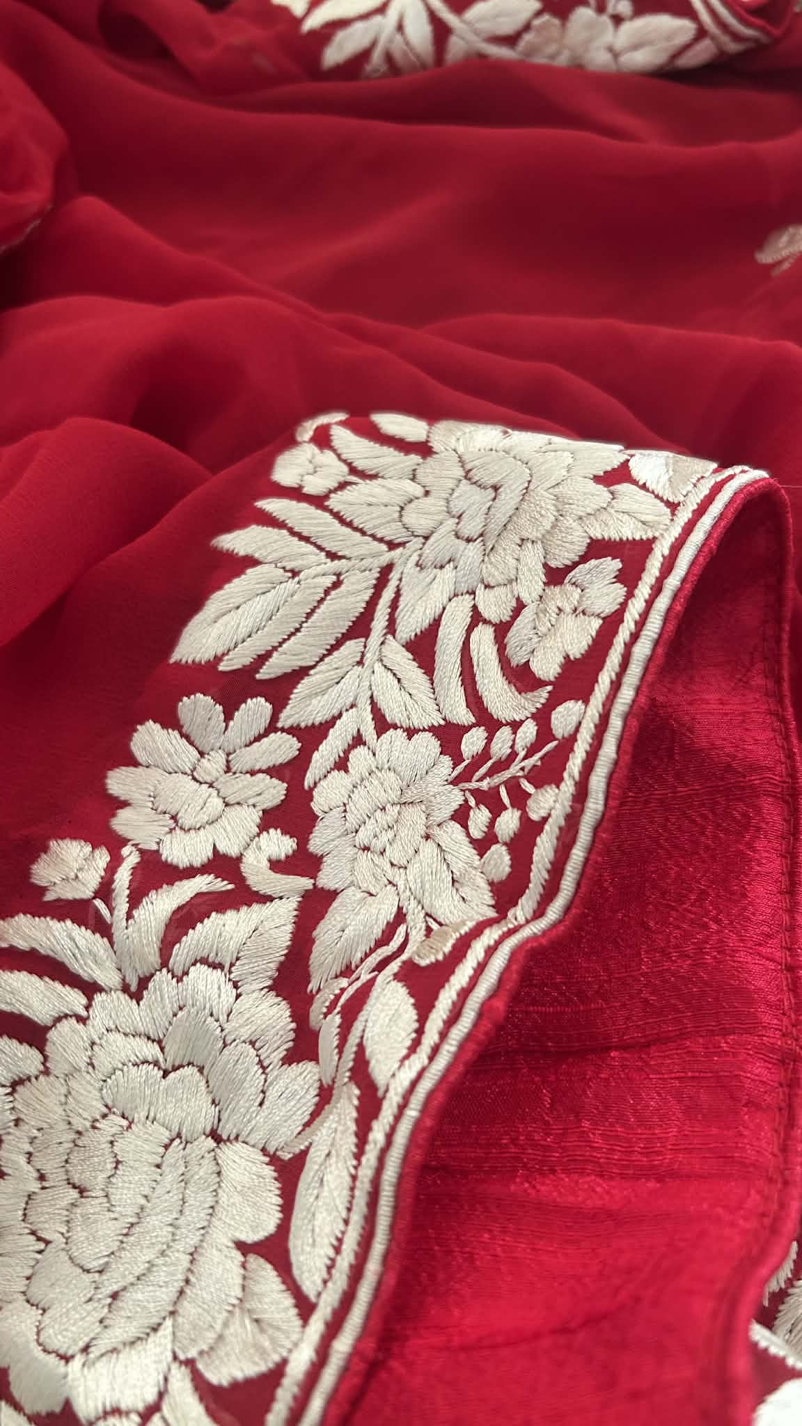 Artisanal Red Parsi Gara Dupatta