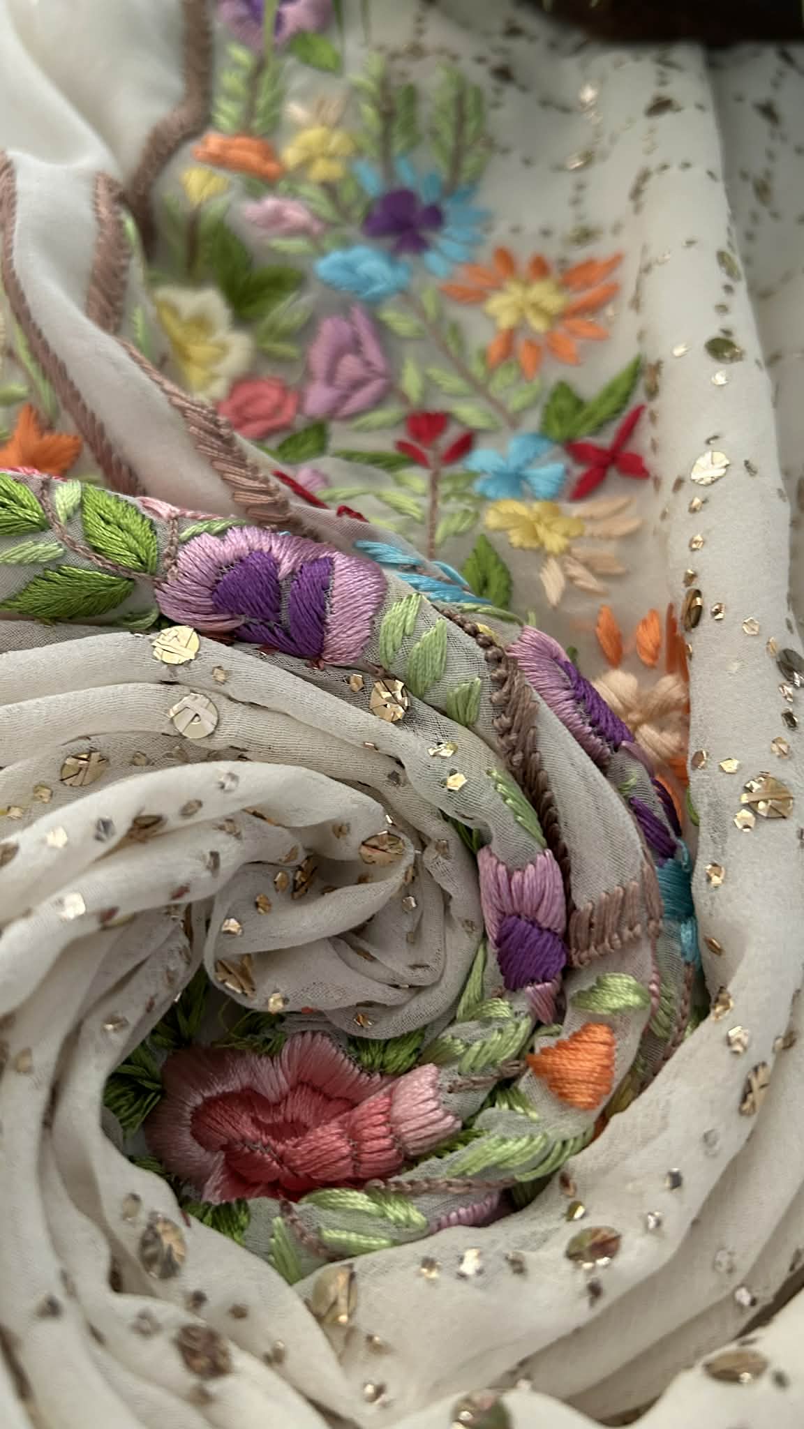 Ivory White Kamdani Parsi Gara Neckline Suit