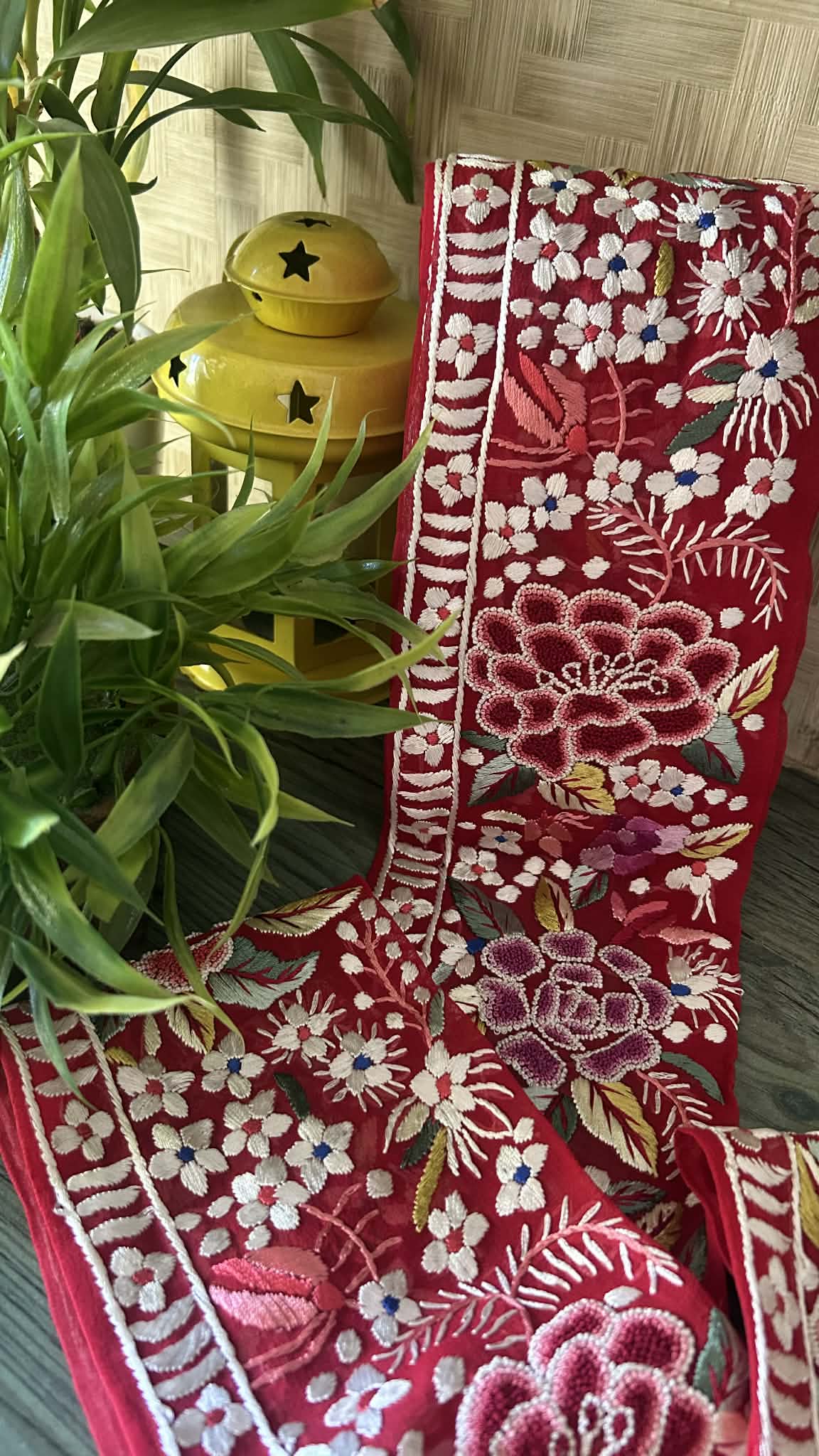 Exclusive Parsi Gara Hand Embroidered Border (Red)