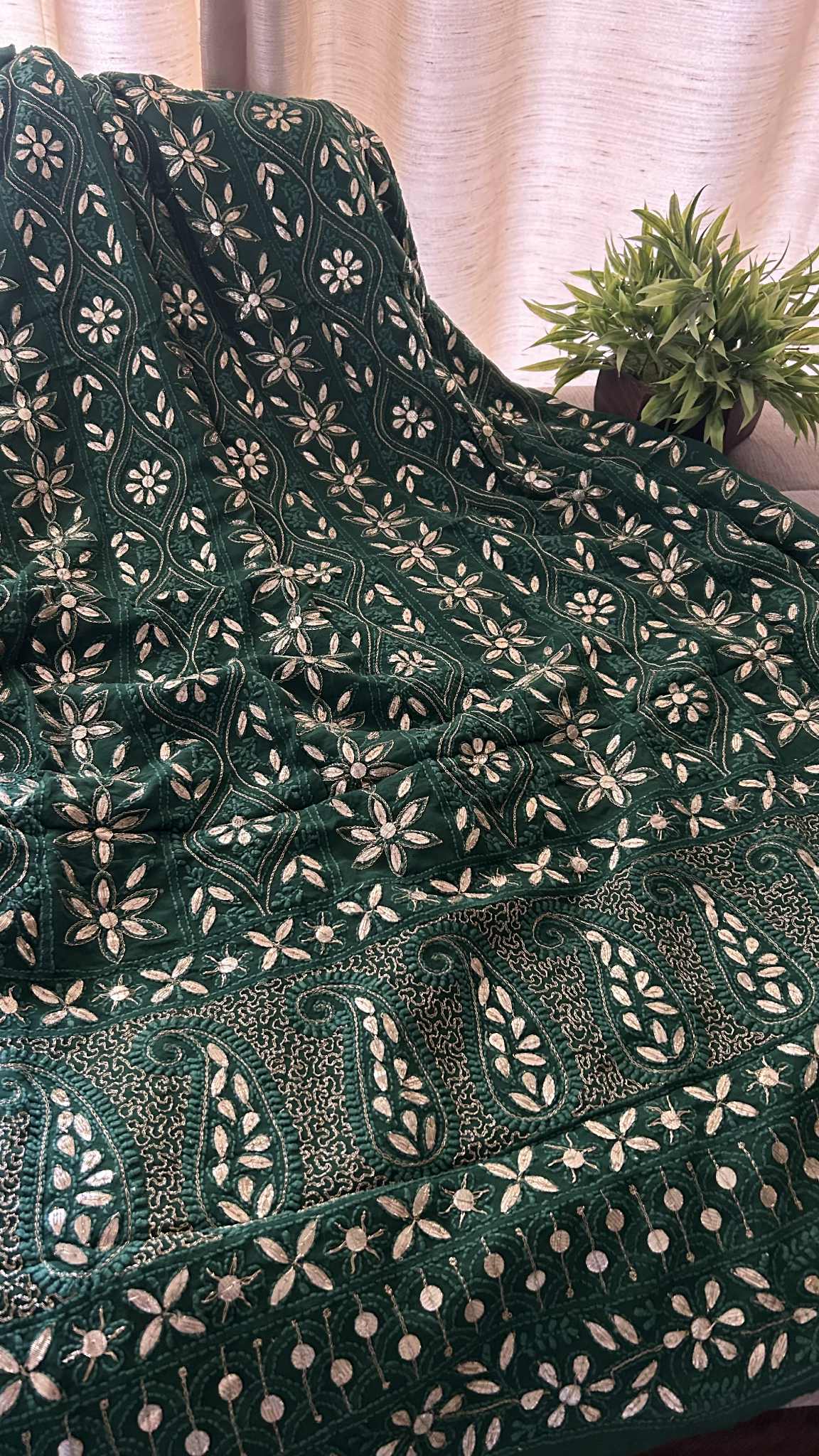 Emerald Green Gota Patti Unstitched Chikankari Suit (Kurta & Dupatta)