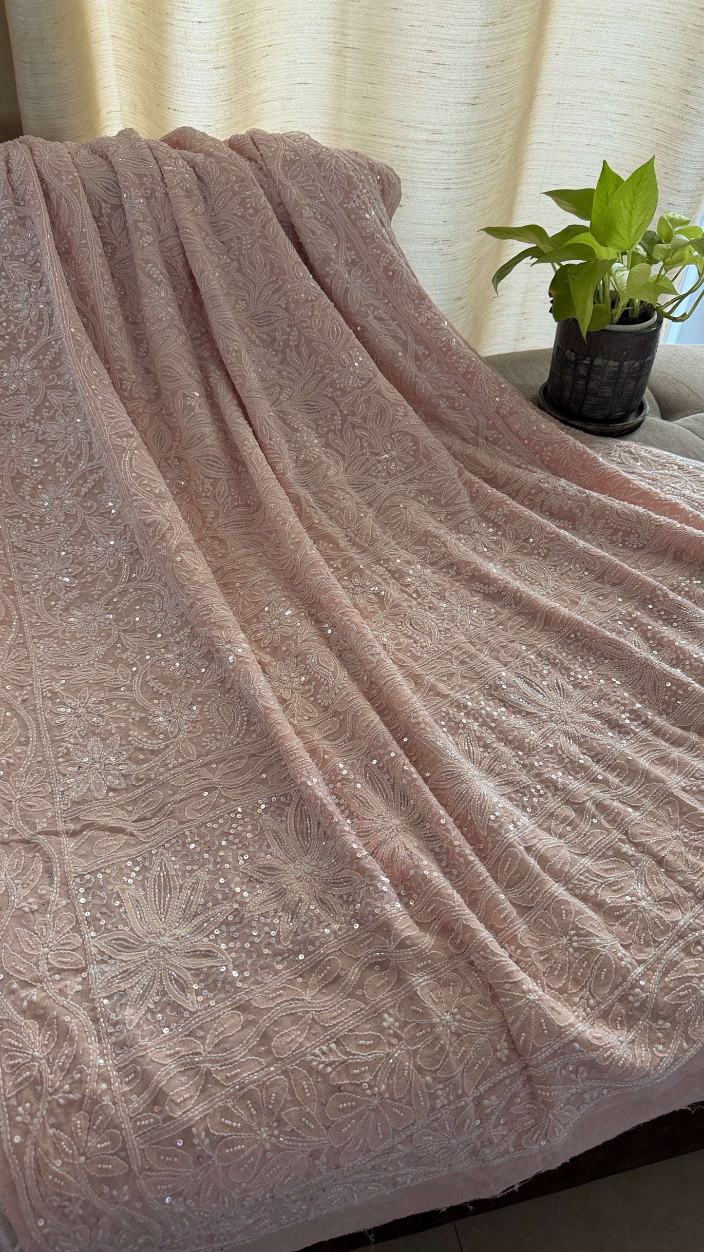 Pastel Pink Cut Dana Sequins Chikankari Dupatta (Pure Georgette)