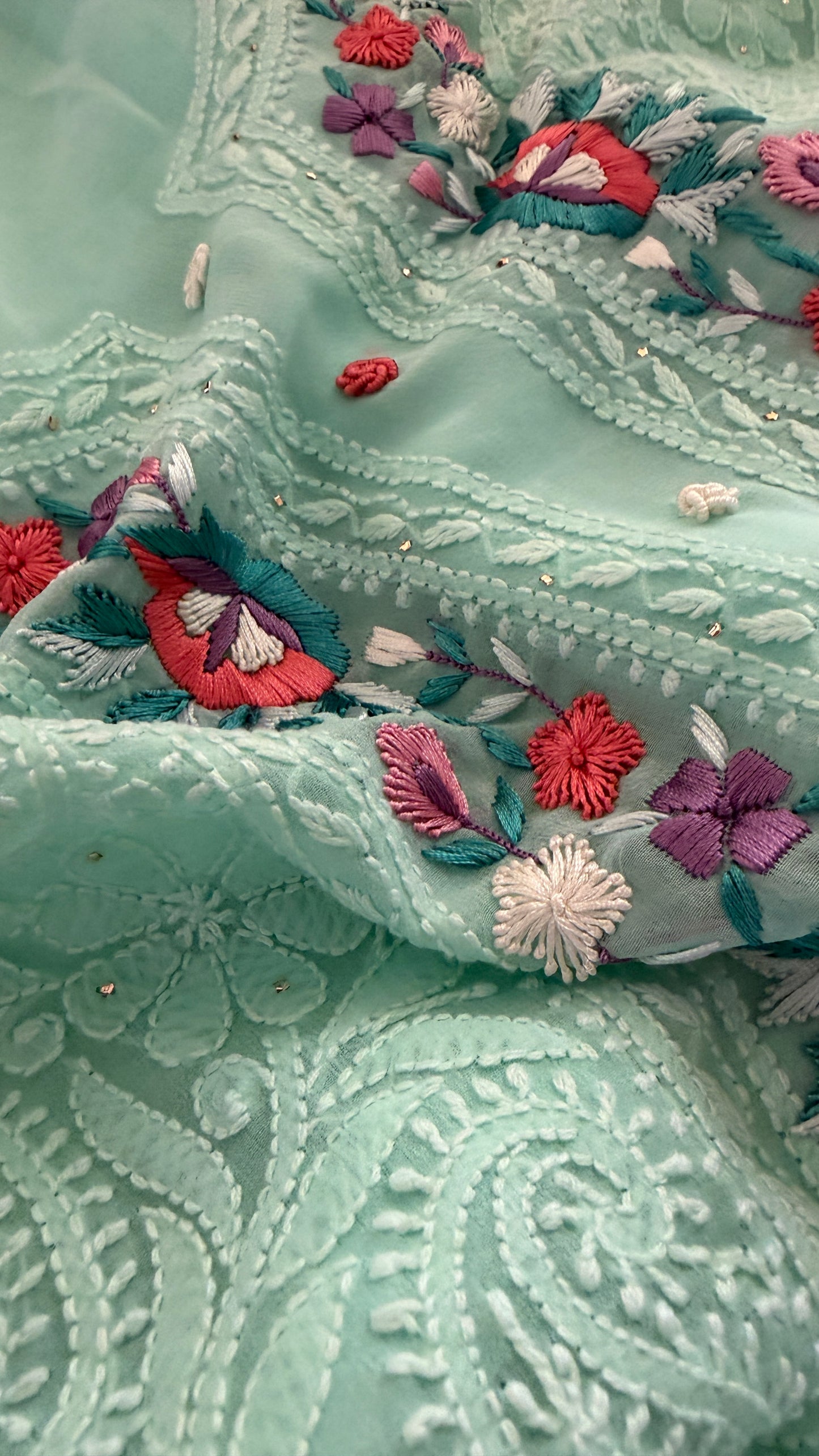 Sea Green Parsi Gara Chikankari Suit