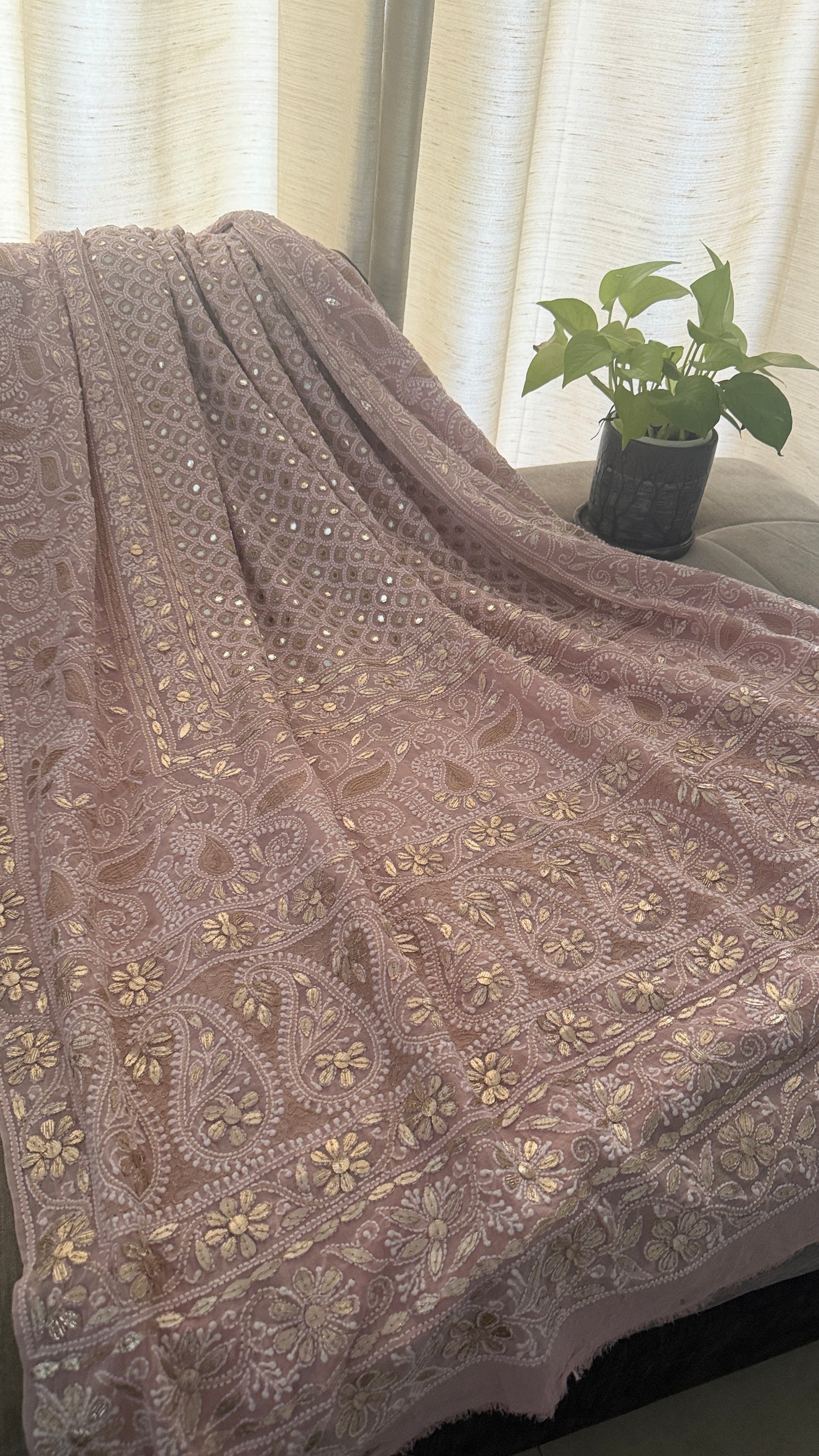 Dusty Pink Mirror & Gota Patti Chikankari Dupatta