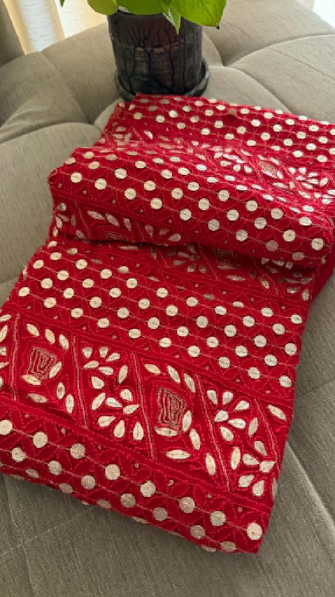 Red Gota Patti Unstitched Chikankari Suit (Kurta & Dupatta)