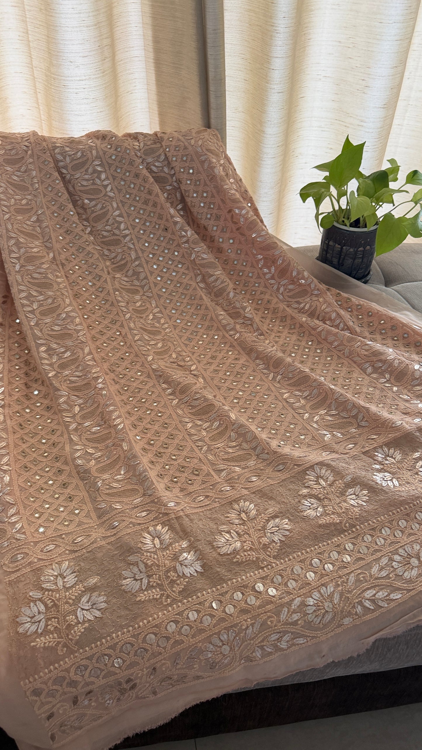 Dusty Peach Mirror & Gota Patti Chikankari Suit