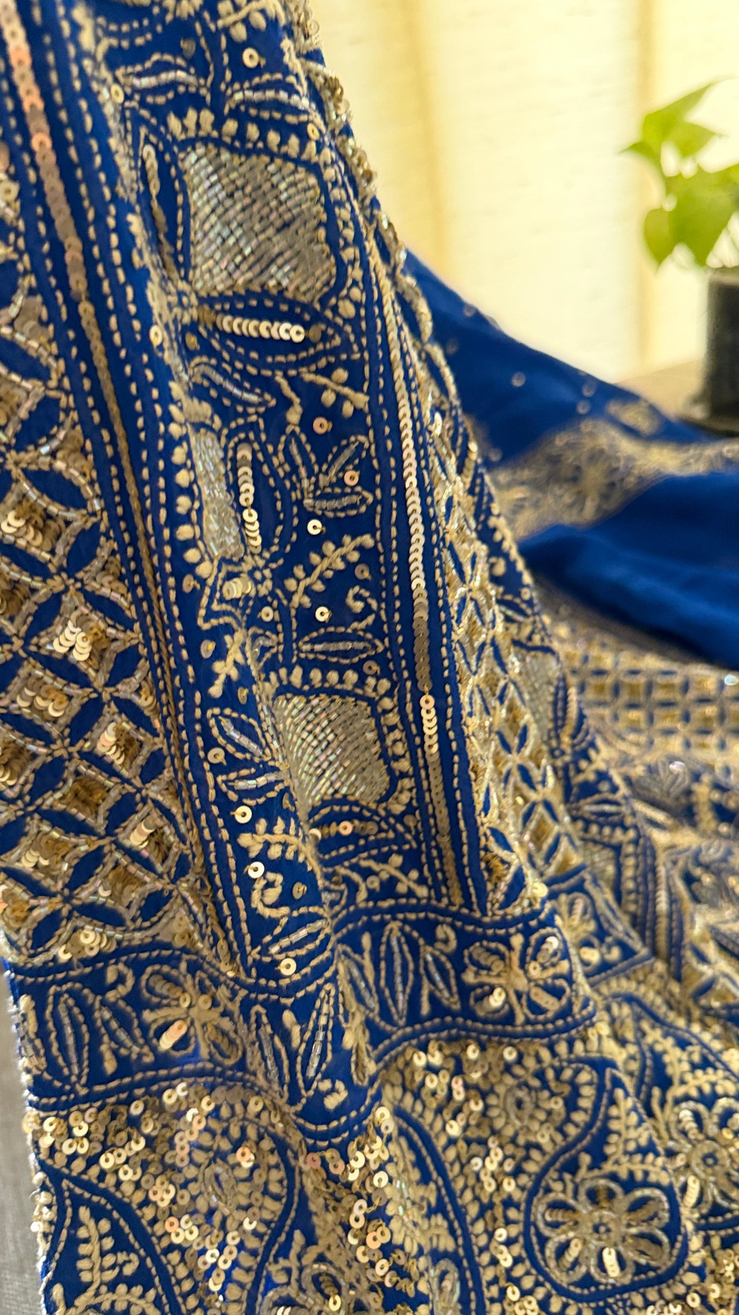 Masterpiece Royal Blue Gold Lucknawi Chikankari Suit (Kurta & Dupatta)