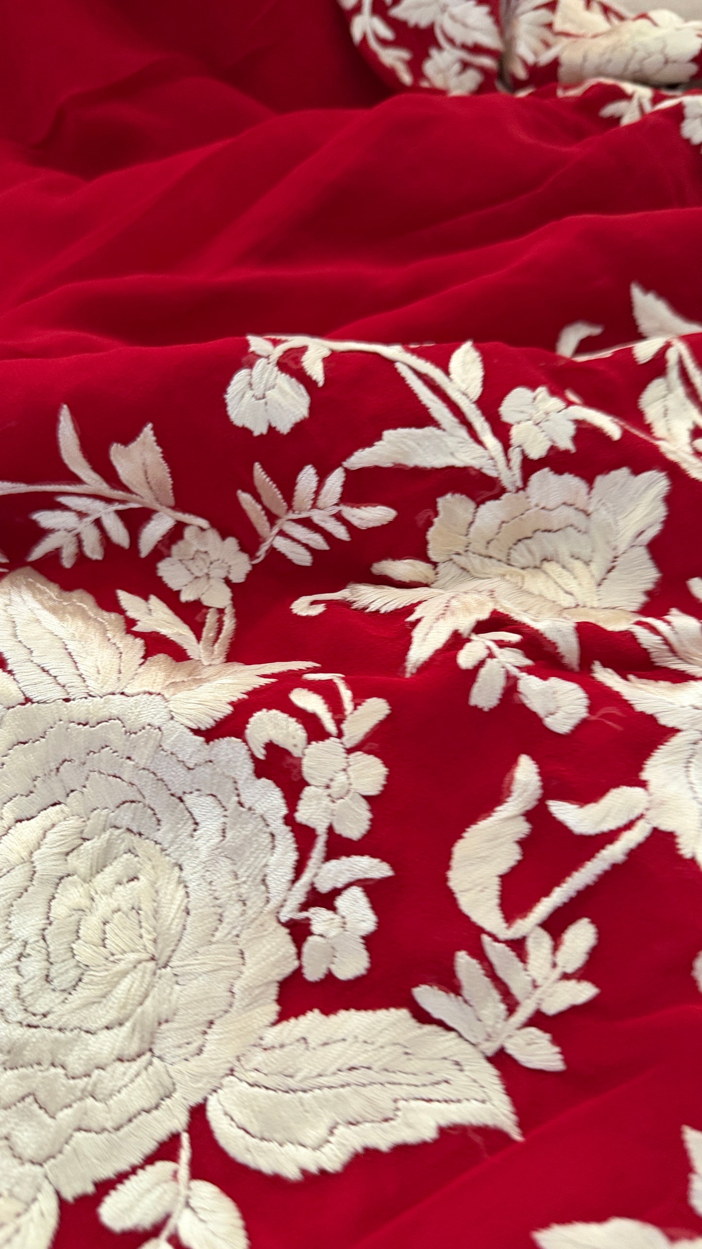 Heirloom Red Ivory Parsi Gara Saree