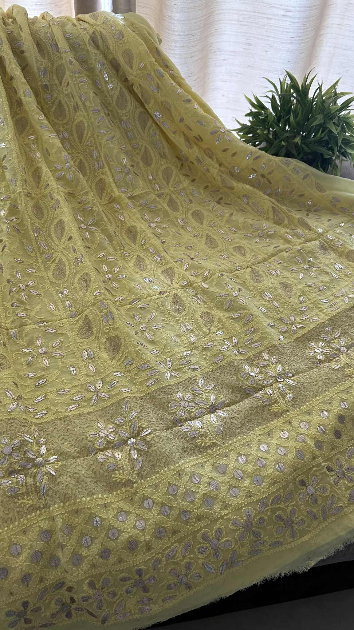 Yellow Gota Patti Unstitched Chikankari Suit (Kurta & Dupatta)