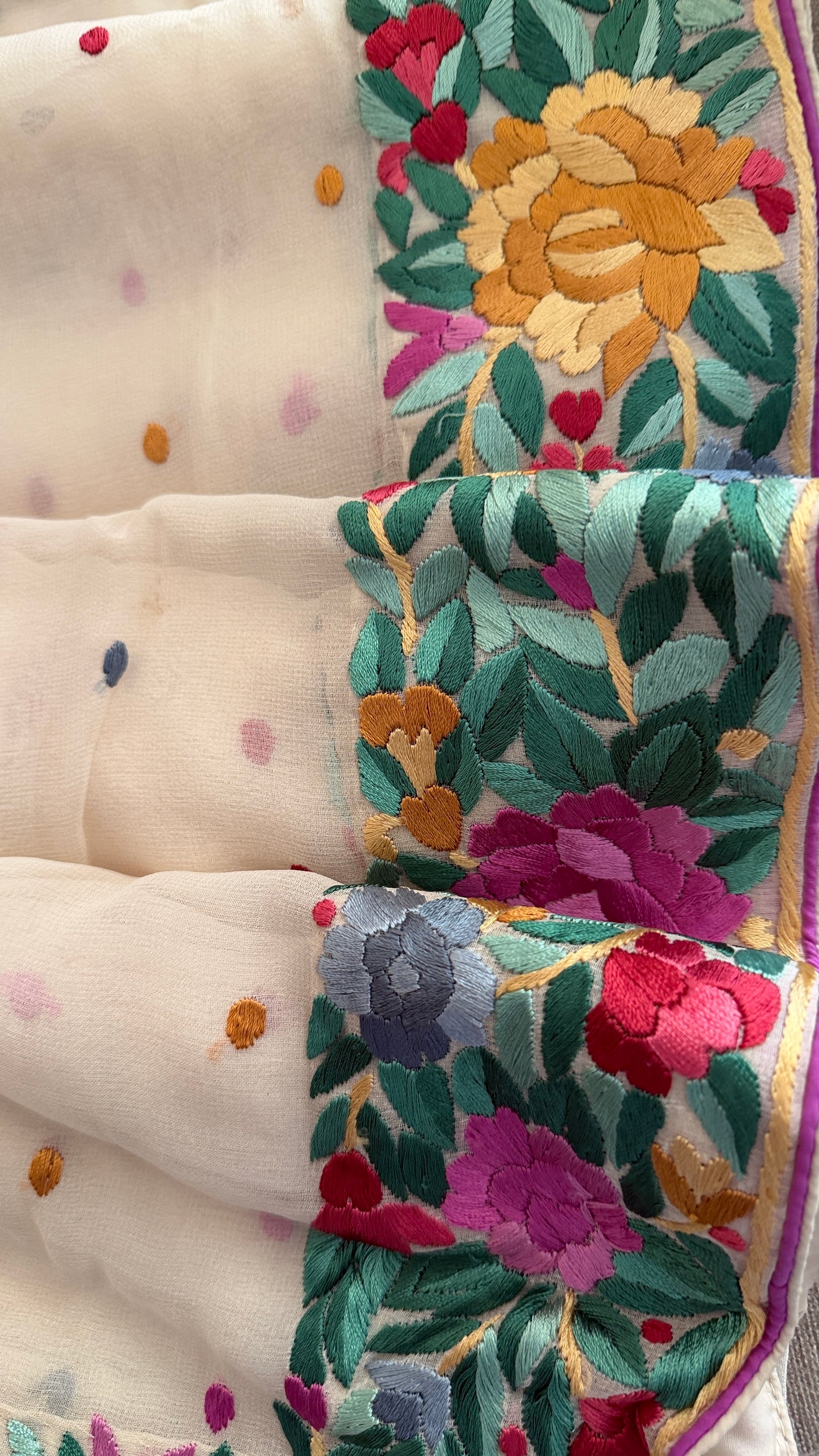 Artisanal Cream Multicolour Parsi Gara Dupatta