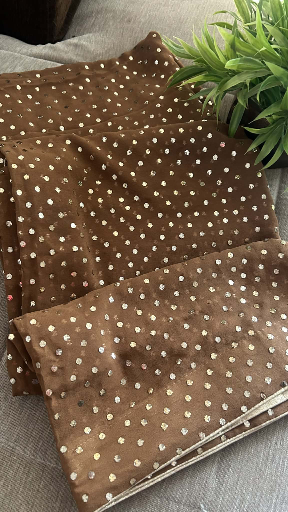 Brown Pure Georgette Mukaish Dupatta