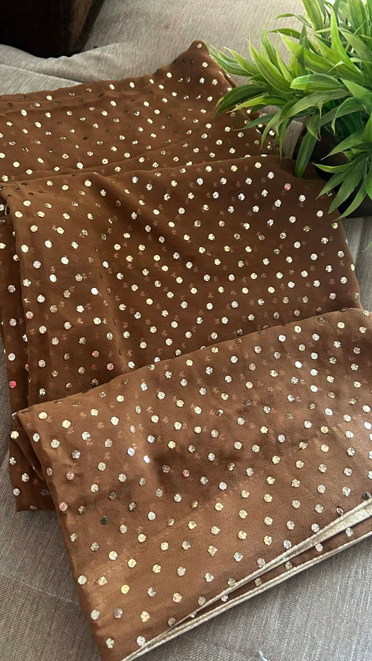 Brown Pure Georgette Mukaish Dupatta