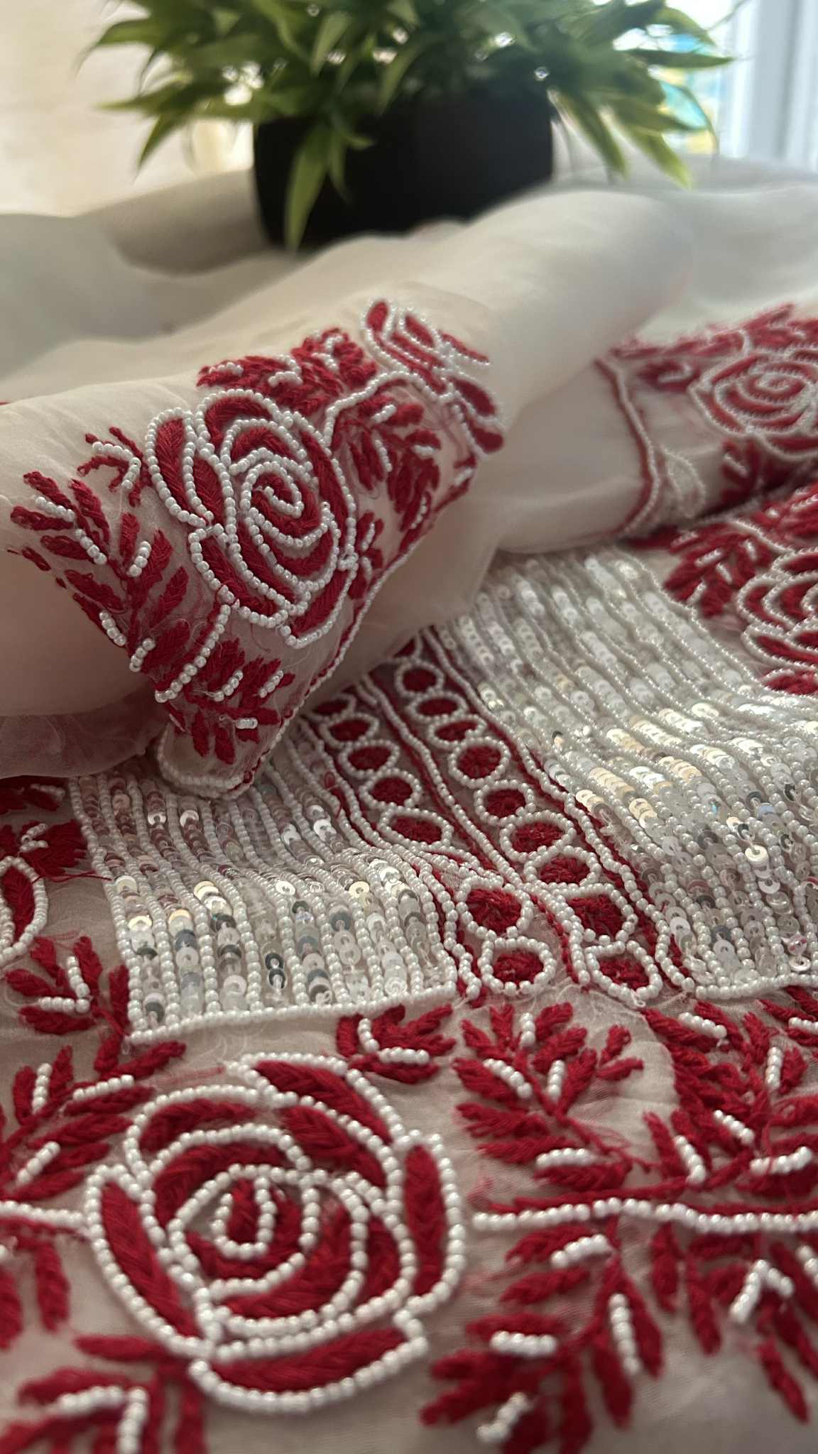 Exclusive Organza Pearl Chikankari Suit