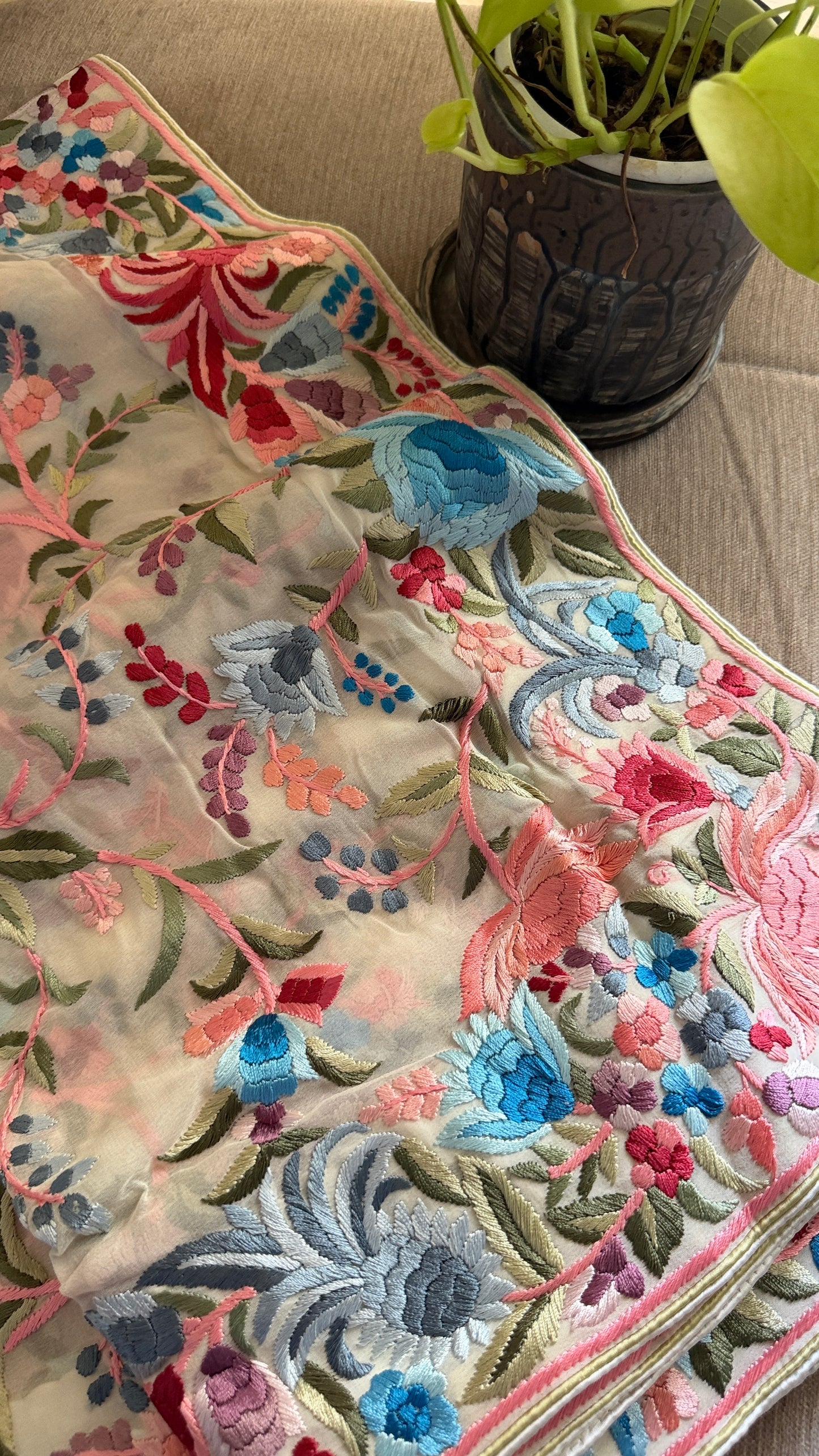 Heritage Ivory Multicolour Parsi Gara Dupatta