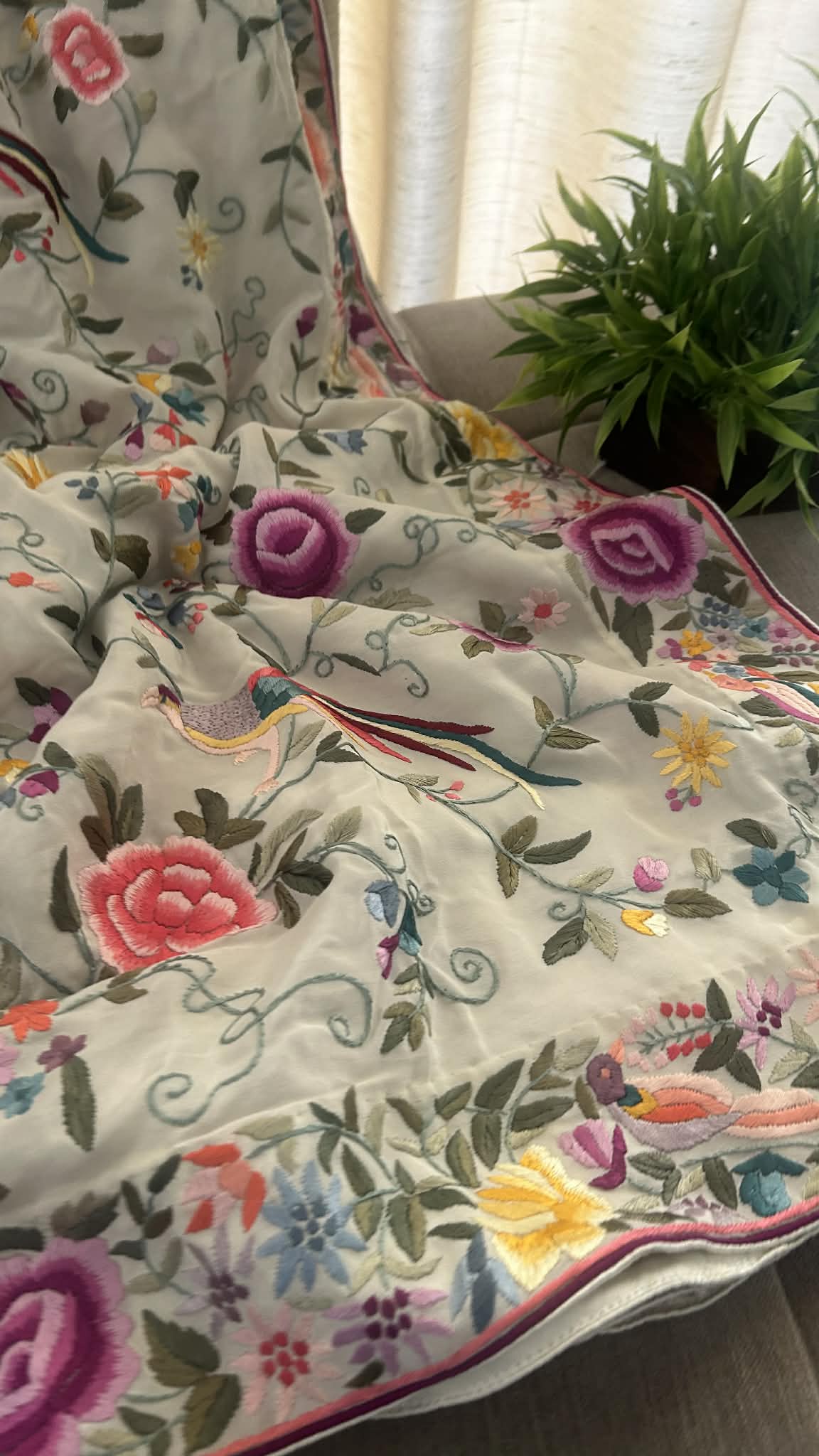 Multicolour Bouquet Parsi Weave Saree